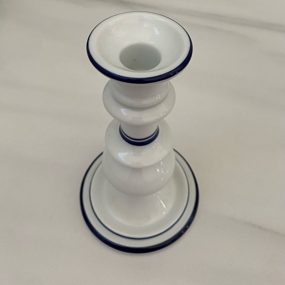 Dansk Bistro Christianshavn Blue & White Taper Candlestick Holders Set of 2 - Picture 2 of 4